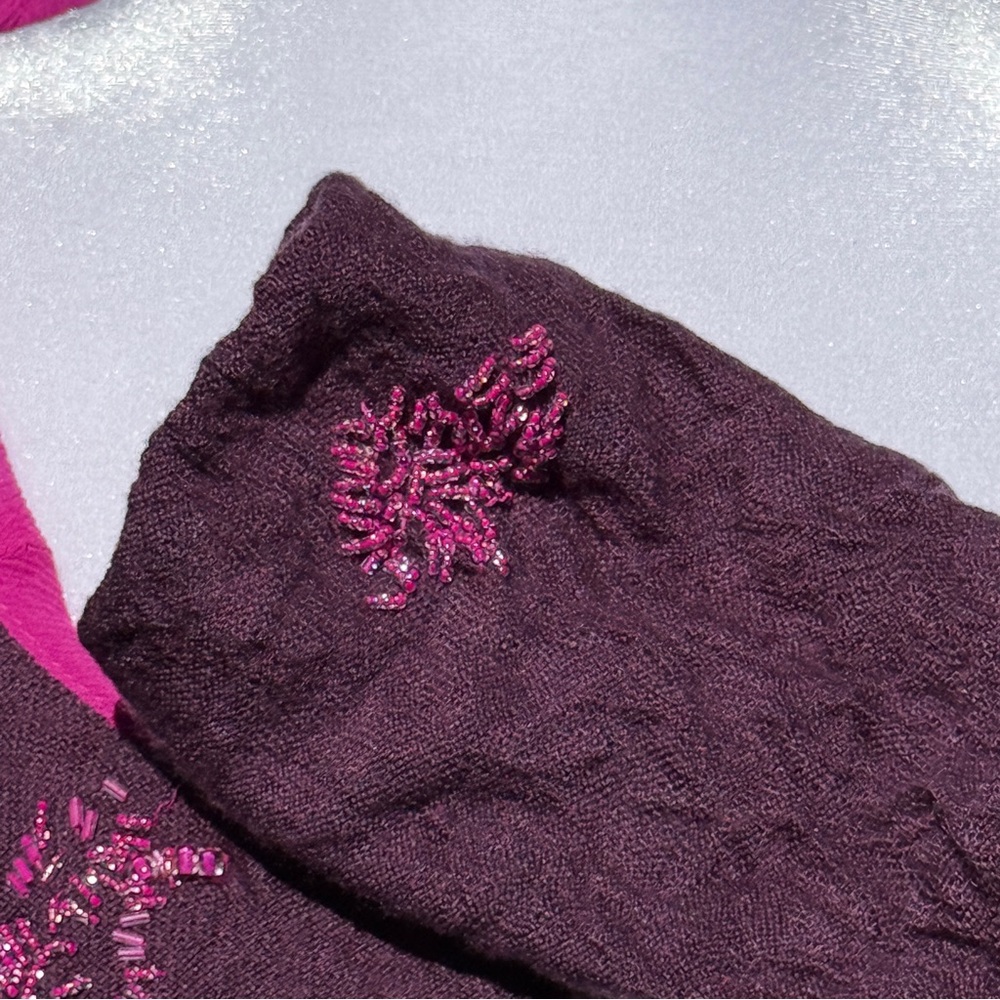 Free People Cardigan Crinkly Purple Pink Wool Silk Beaded Fairy Shrug | Sz L - Picture 10 of 16